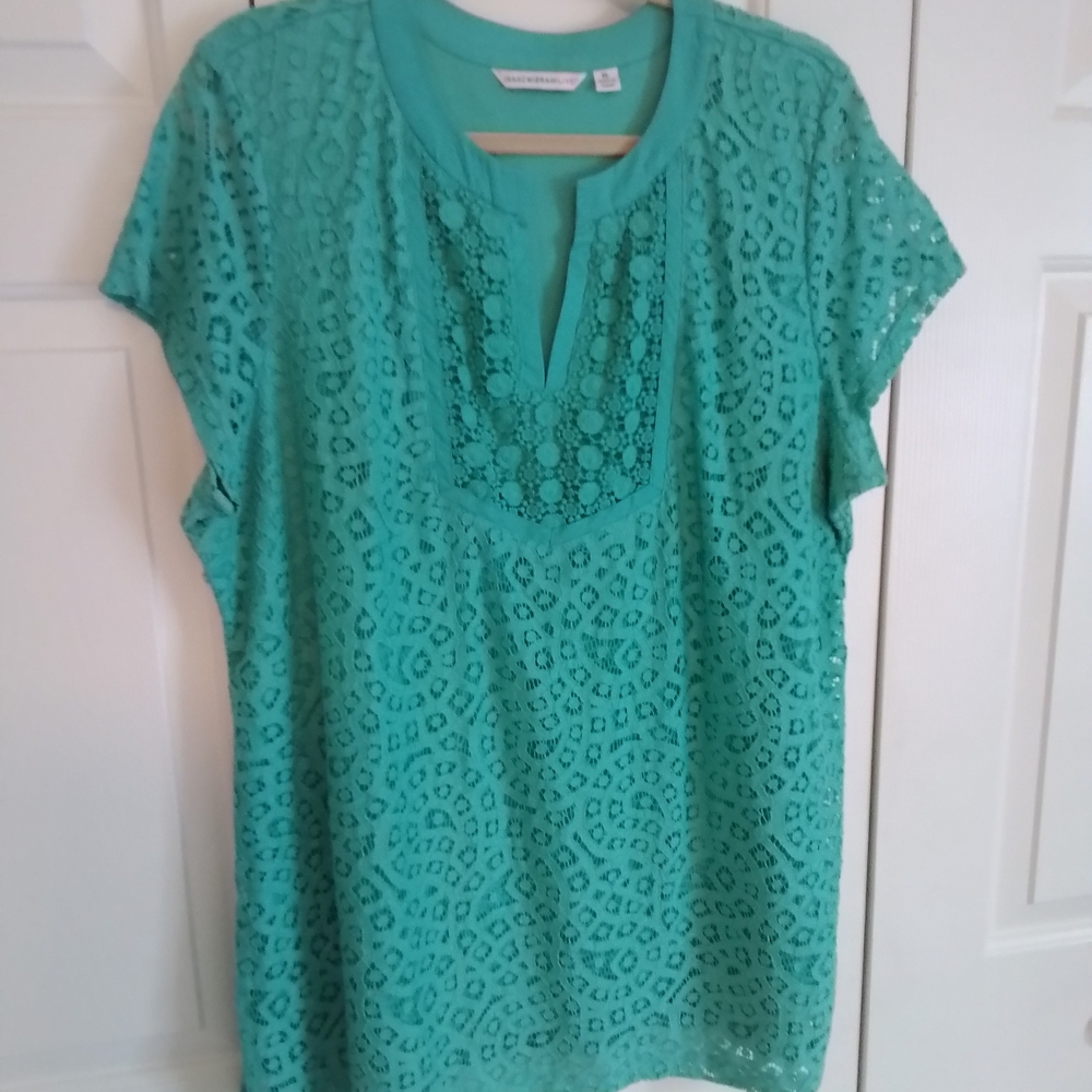 Isaac Mizrahi Teal Lace Overlay Blouse